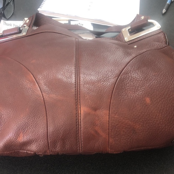 Women's B.Makowsky Leather Tote Bag Purse Hobo Y2K Dark Brown 12 x 16 - Picture 4 of 6